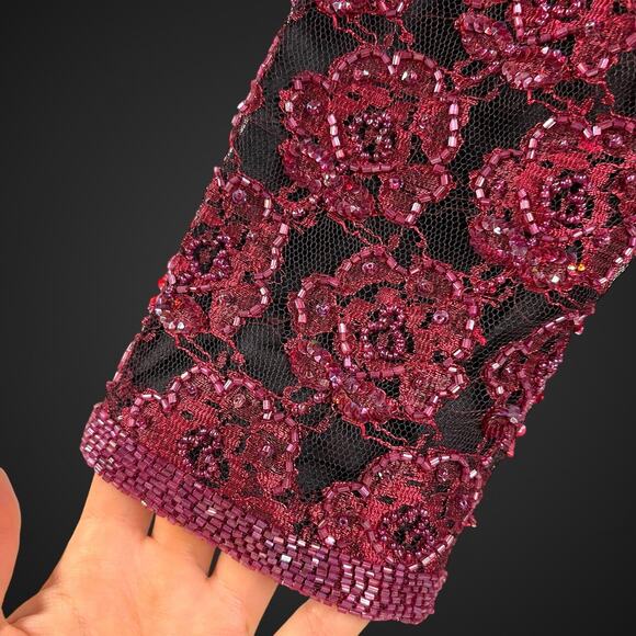 Jean for Joseph LeBon Rosette Beaded Jacket Floral Sequin Black Maroon Vintage M - Picture 5 of 9